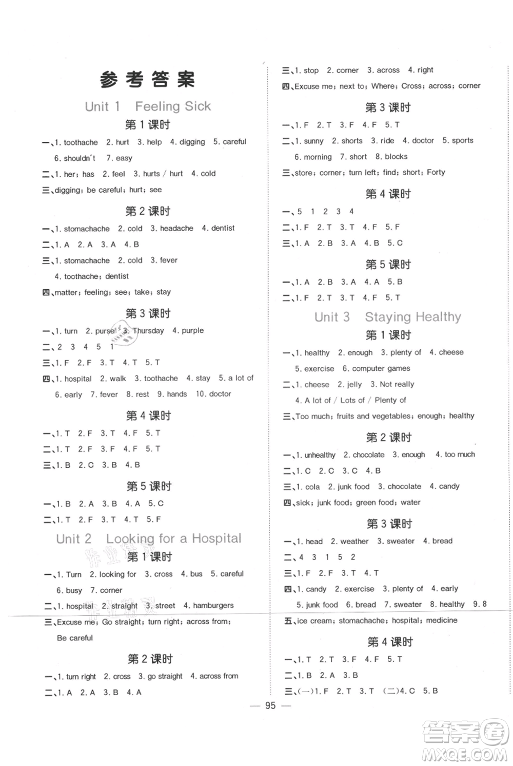 江西教育出版社2021陽光同學(xué)課時優(yōu)化作業(yè)六年級上冊英語廣東人民版參考答案