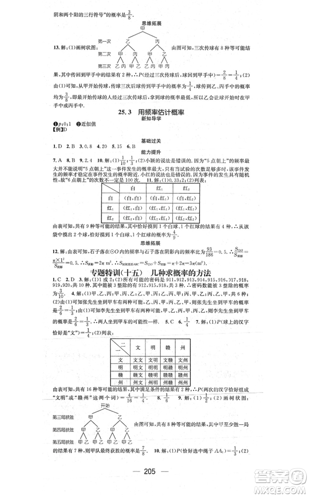 江西教育出版社2021名師測(cè)控九年級(jí)數(shù)學(xué)上冊(cè)RJ人教版江西專版答案