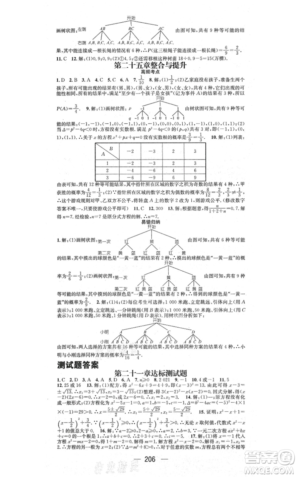 江西教育出版社2021名師測(cè)控九年級(jí)數(shù)學(xué)上冊(cè)RJ人教版江西專版答案