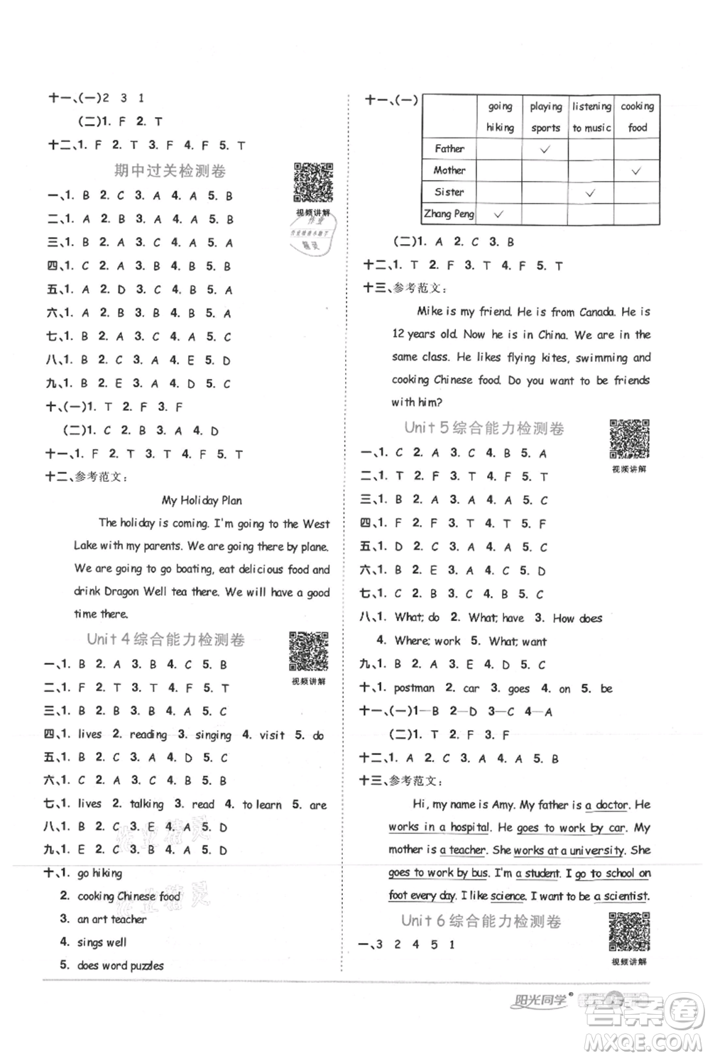 江西教育出版社2021陽光同學(xué)課時(shí)優(yōu)化作業(yè)六年級(jí)上冊(cè)英語人教版菏澤專版參考答案