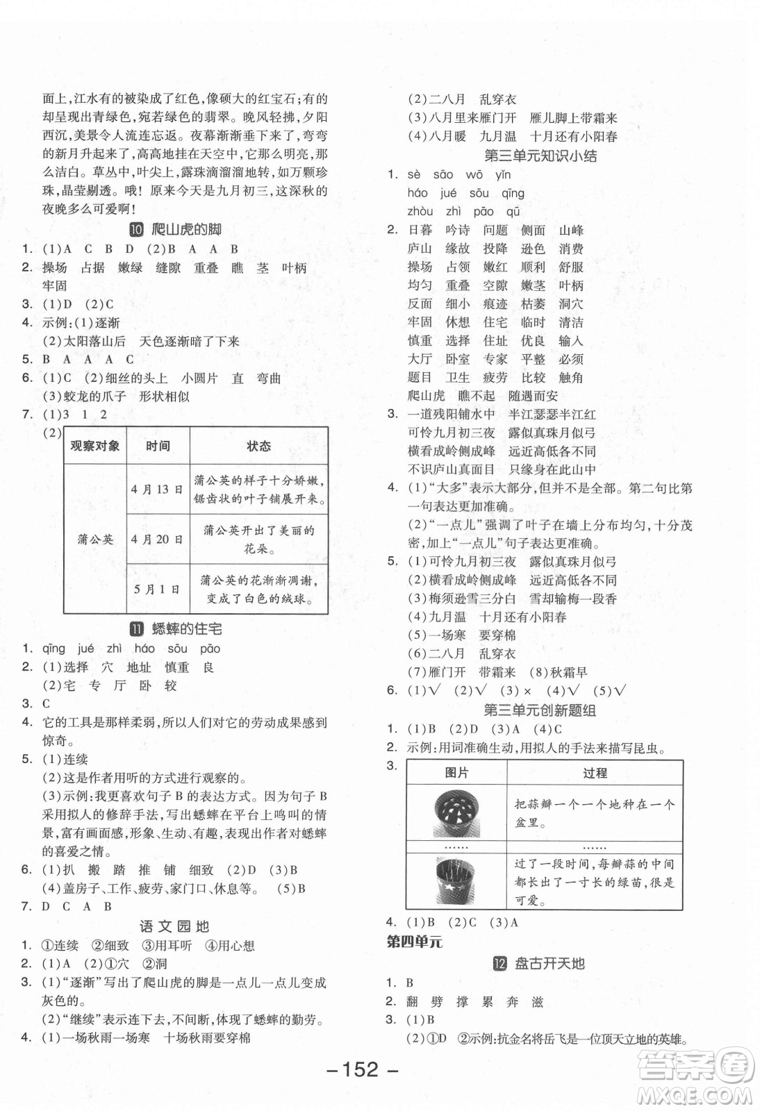 開(kāi)明出版社2021全品學(xué)練考語(yǔ)文四年級(jí)上冊(cè)RJ人教版福建專版答案