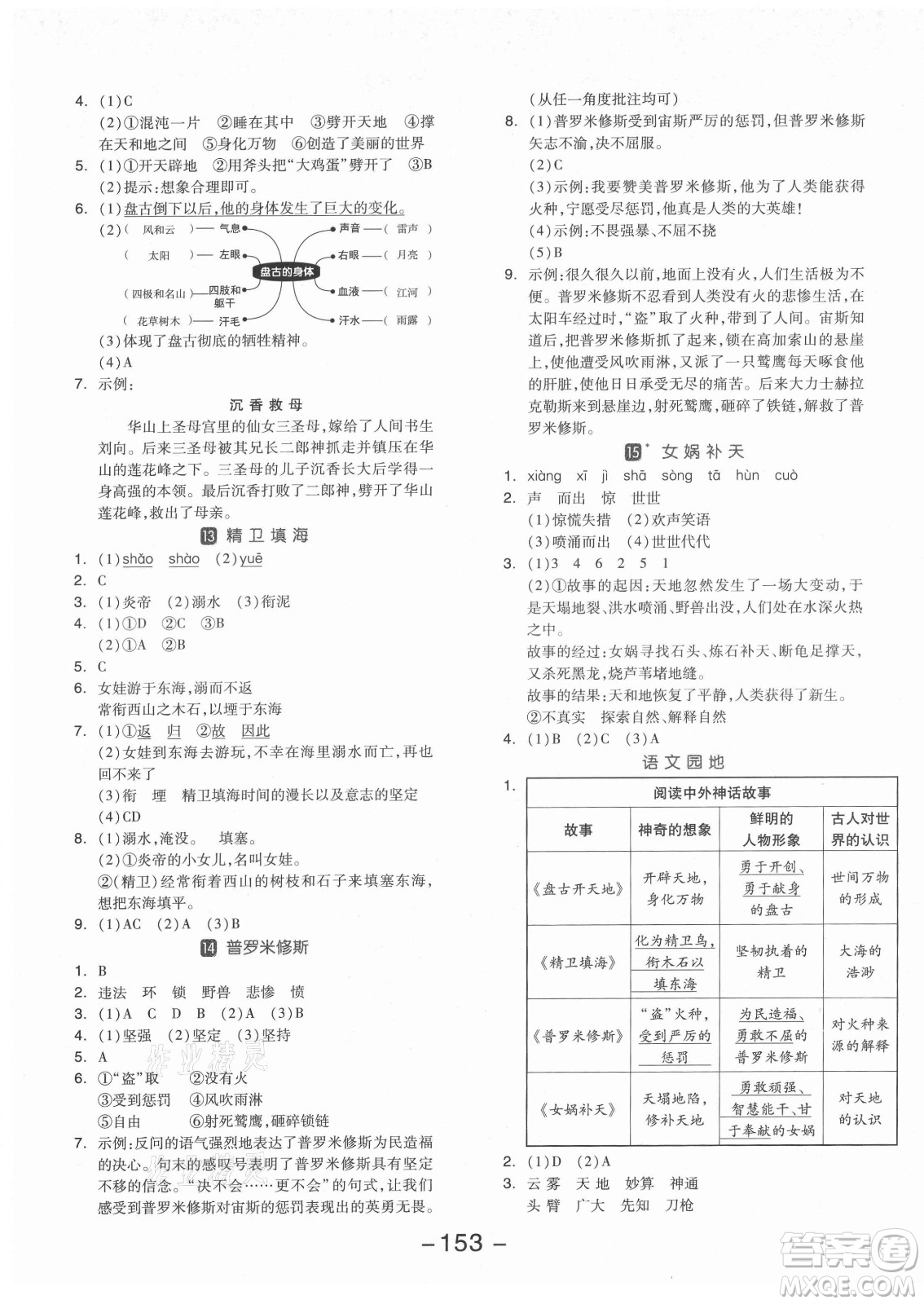 開(kāi)明出版社2021全品學(xué)練考語(yǔ)文四年級(jí)上冊(cè)RJ人教版福建專版答案