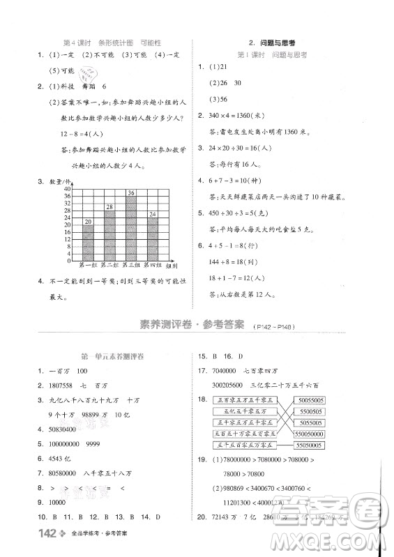 開明出版社2021全品學(xué)練考數(shù)學(xué)四年級上冊BJ北京版答案