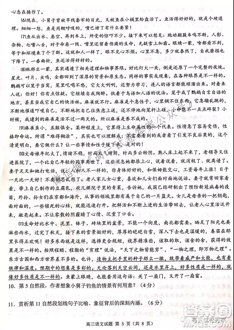 2021學年第一學期浙江省七彩陽光新高考研究聯(lián)盟返?？颊Z文試題及答案