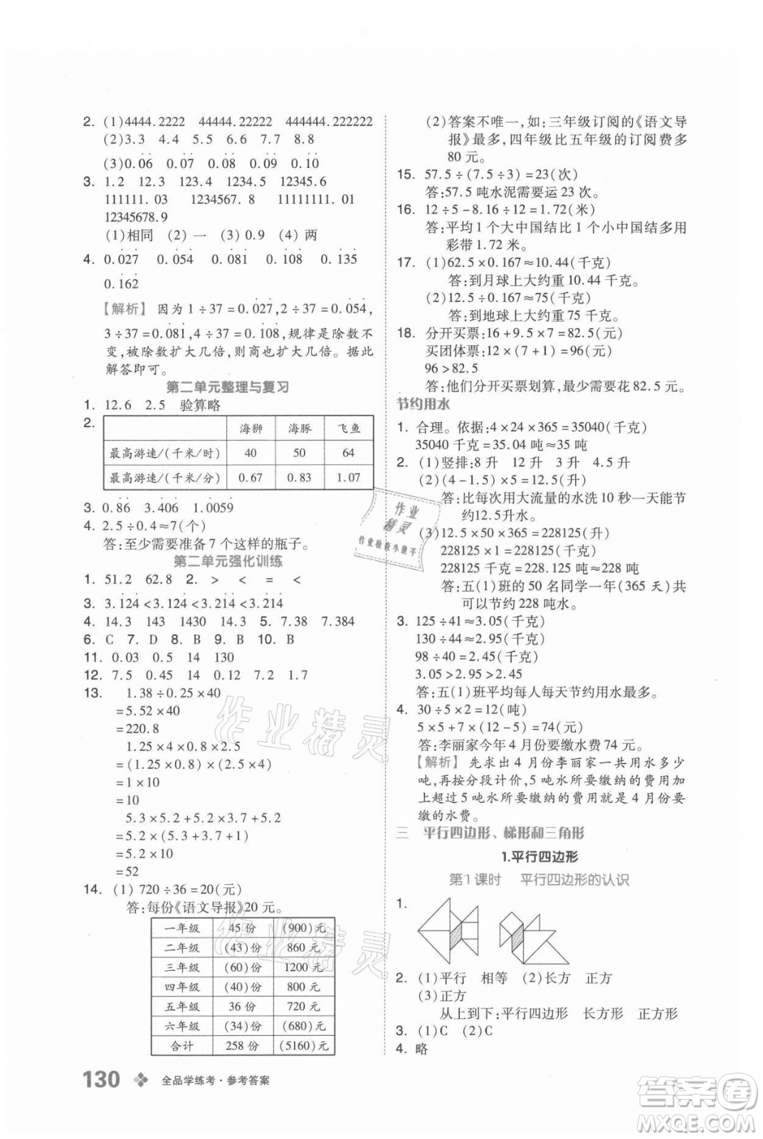 開明出版社2021全品學(xué)練考數(shù)學(xué)五年級上冊BJ北京版答案