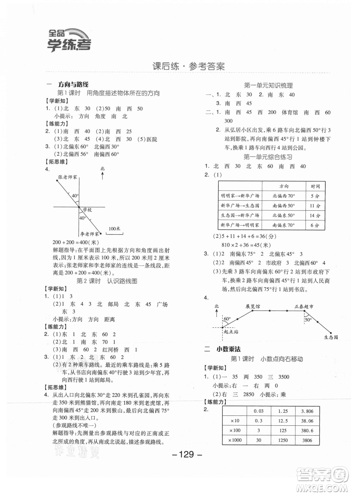 開明出版社2021全品學(xué)練考數(shù)學(xué)五年級(jí)上冊(cè)JJ冀教版答案