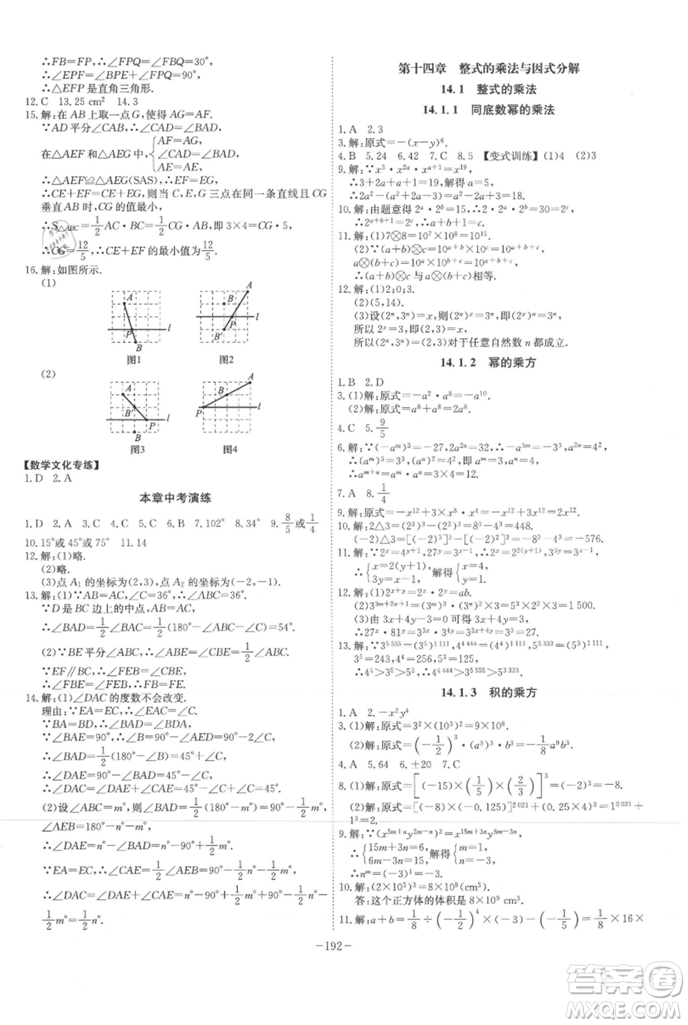 安徽師范大學(xué)出版社2021課時(shí)A計(jì)劃八年級(jí)上冊(cè)數(shù)學(xué)人教版參考答案