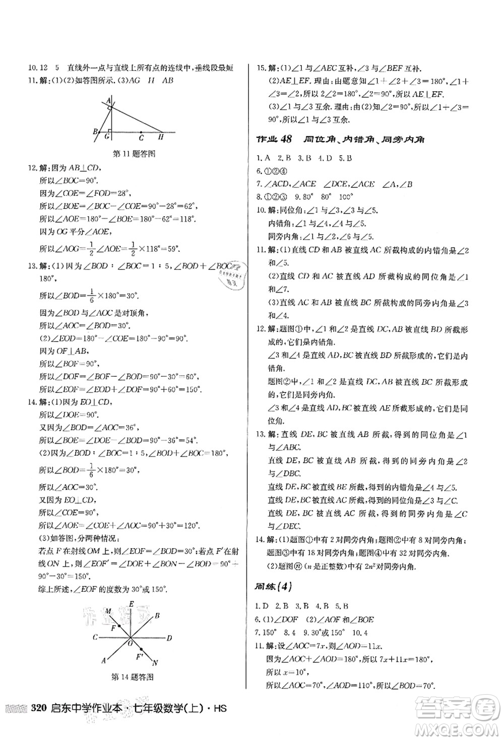 龍門書局2021啟東中學作業(yè)本七年級數(shù)學上冊HS華師版答案