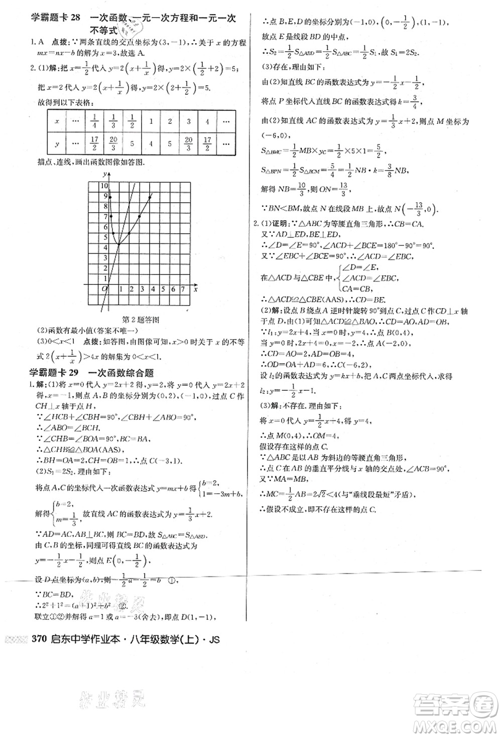 龍門書局2021啟東中學(xué)作業(yè)本八年級(jí)數(shù)學(xué)上冊(cè)JS江蘇版答案