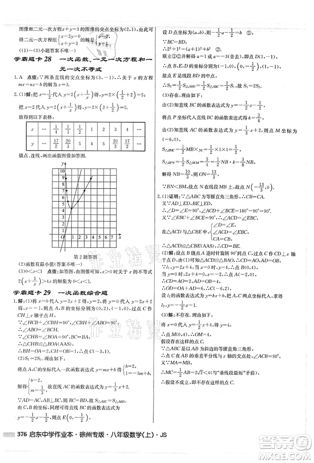 龍門書局2021啟東中學(xué)作業(yè)本八年級(jí)數(shù)學(xué)上冊JS江蘇版徐州專版答案