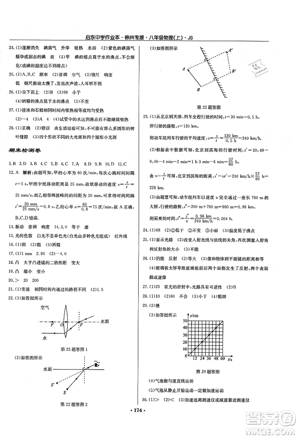 龍門書局2021啟東中學(xué)作業(yè)本八年級(jí)物理上冊JS江蘇版徐州專版答案