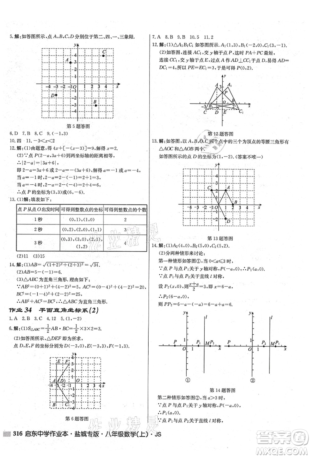 龍門書局2021啟東中學作業(yè)本八年級數(shù)學上冊JS江蘇版鹽城專版答案