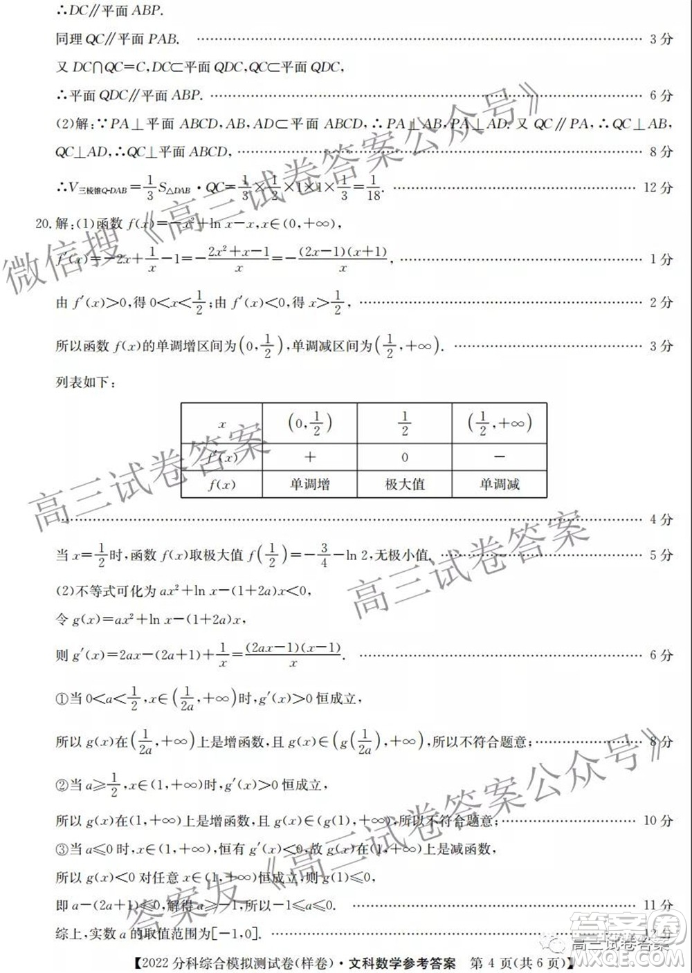 2022屆全國(guó)高考分科綜合模擬測(cè)試卷樣卷文科數(shù)學(xué)試題及答案