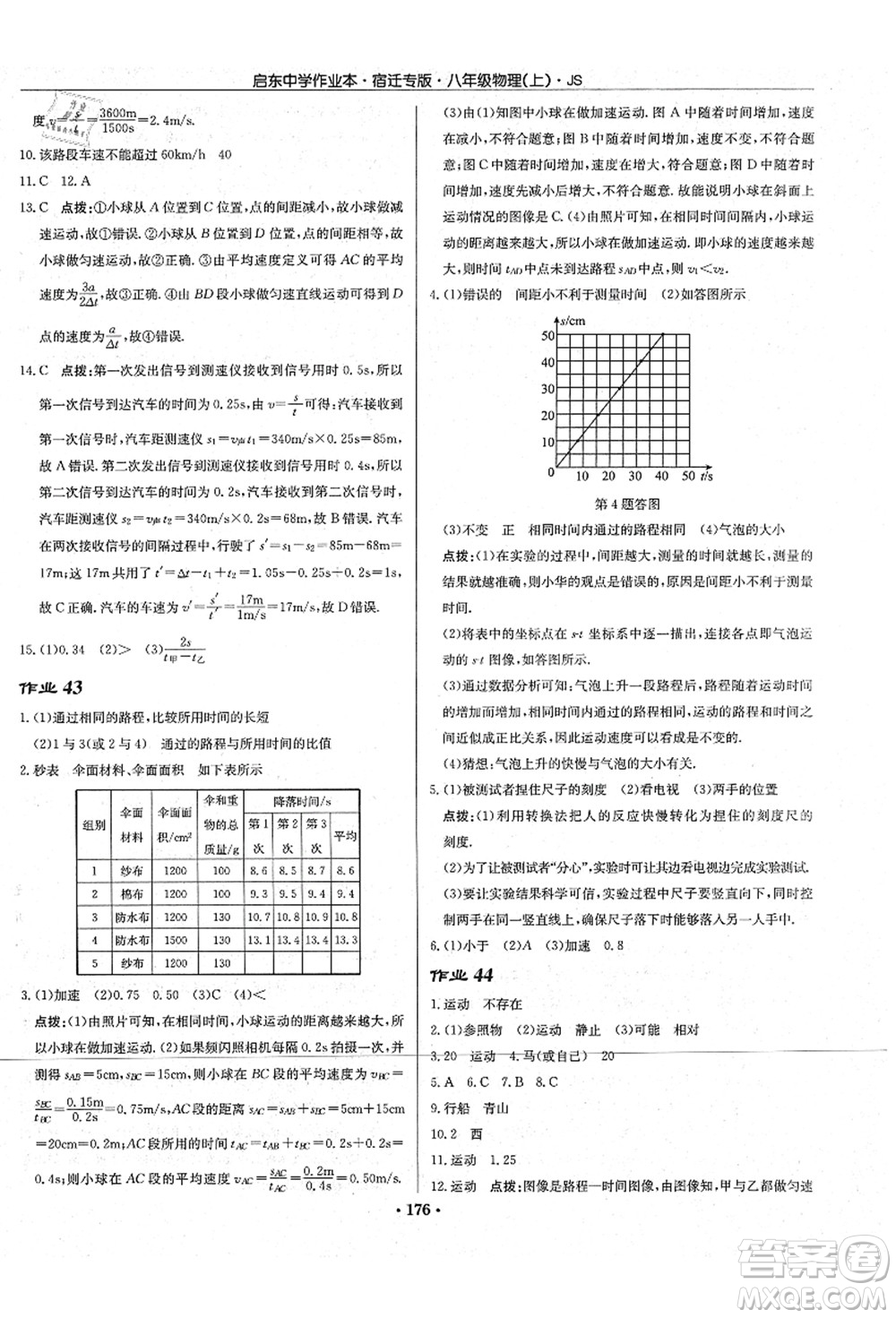 龍門(mén)書(shū)局2021啟東中學(xué)作業(yè)本八年級(jí)物理上冊(cè)JS江蘇版宿遷專(zhuān)版答案