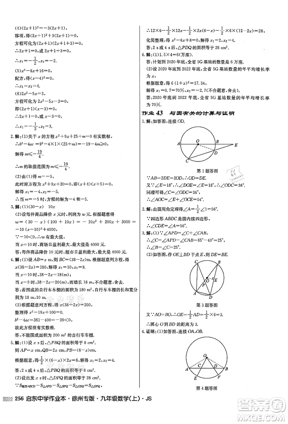 龍門書(shū)局2021啟東中學(xué)作業(yè)本九年級(jí)數(shù)學(xué)上冊(cè)JS江蘇版徐州專版答案