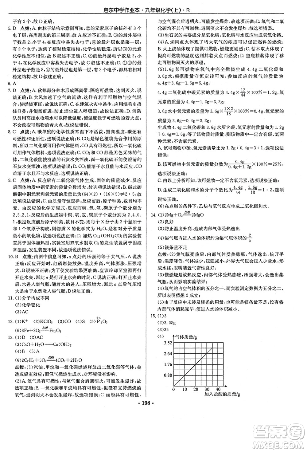 龍門書局2021啟東中學(xué)作業(yè)本九年級(jí)化學(xué)上冊(cè)R人教版答案