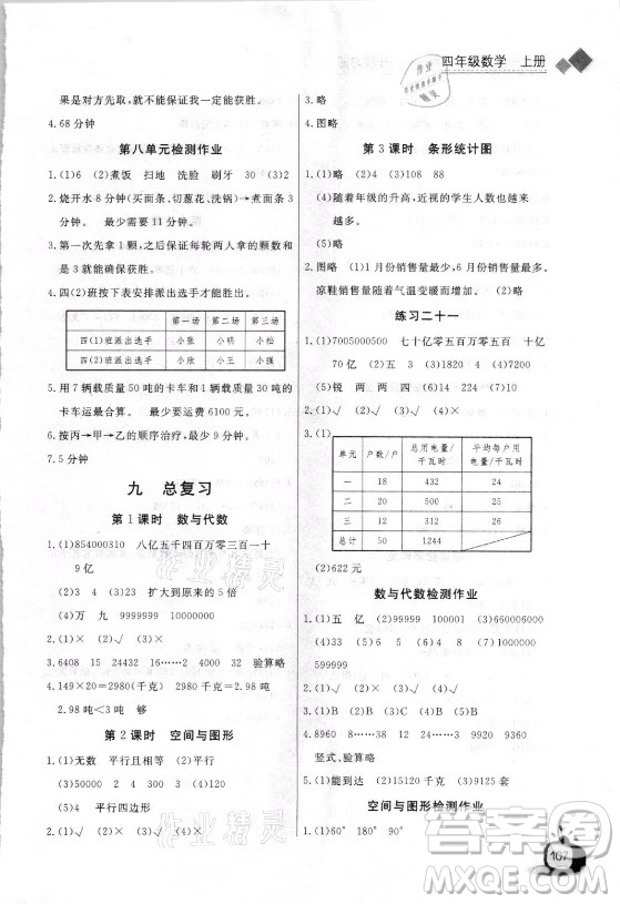 湖北少年兒童出版社2021長江全能學(xué)案數(shù)學(xué)四年級上冊人教版答案