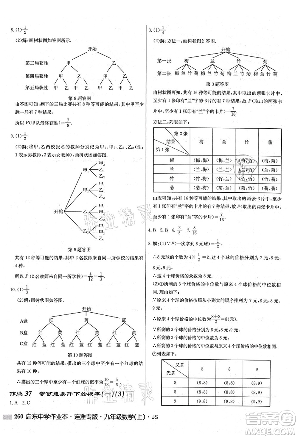 龍門(mén)書(shū)局2021啟東中學(xué)作業(yè)本九年級(jí)數(shù)學(xué)上冊(cè)JS江蘇版連淮專(zhuān)版答案