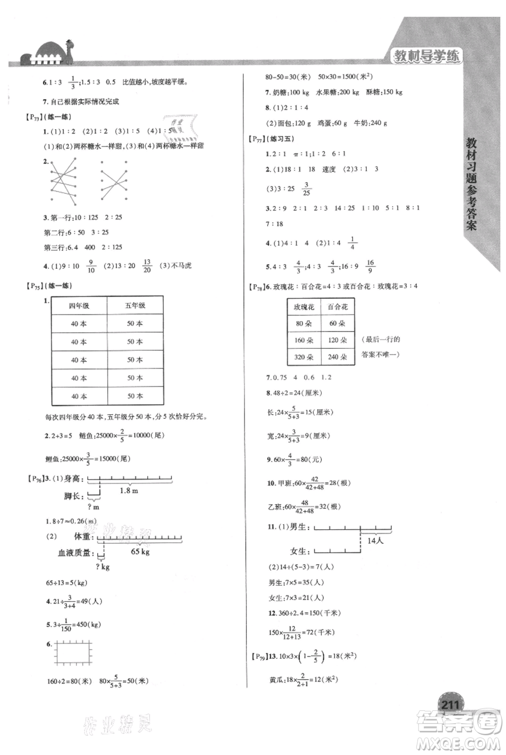 開明出版社2021倍速學(xué)習(xí)法六年級上冊數(shù)學(xué)北師大版參考答案