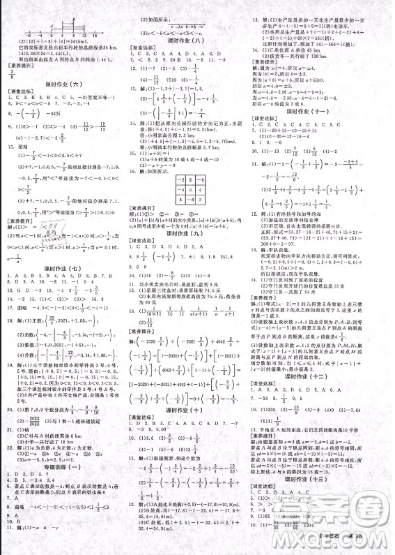 陽光出版社2021全品學練考數(shù)學七年級上冊RJ人教版答案