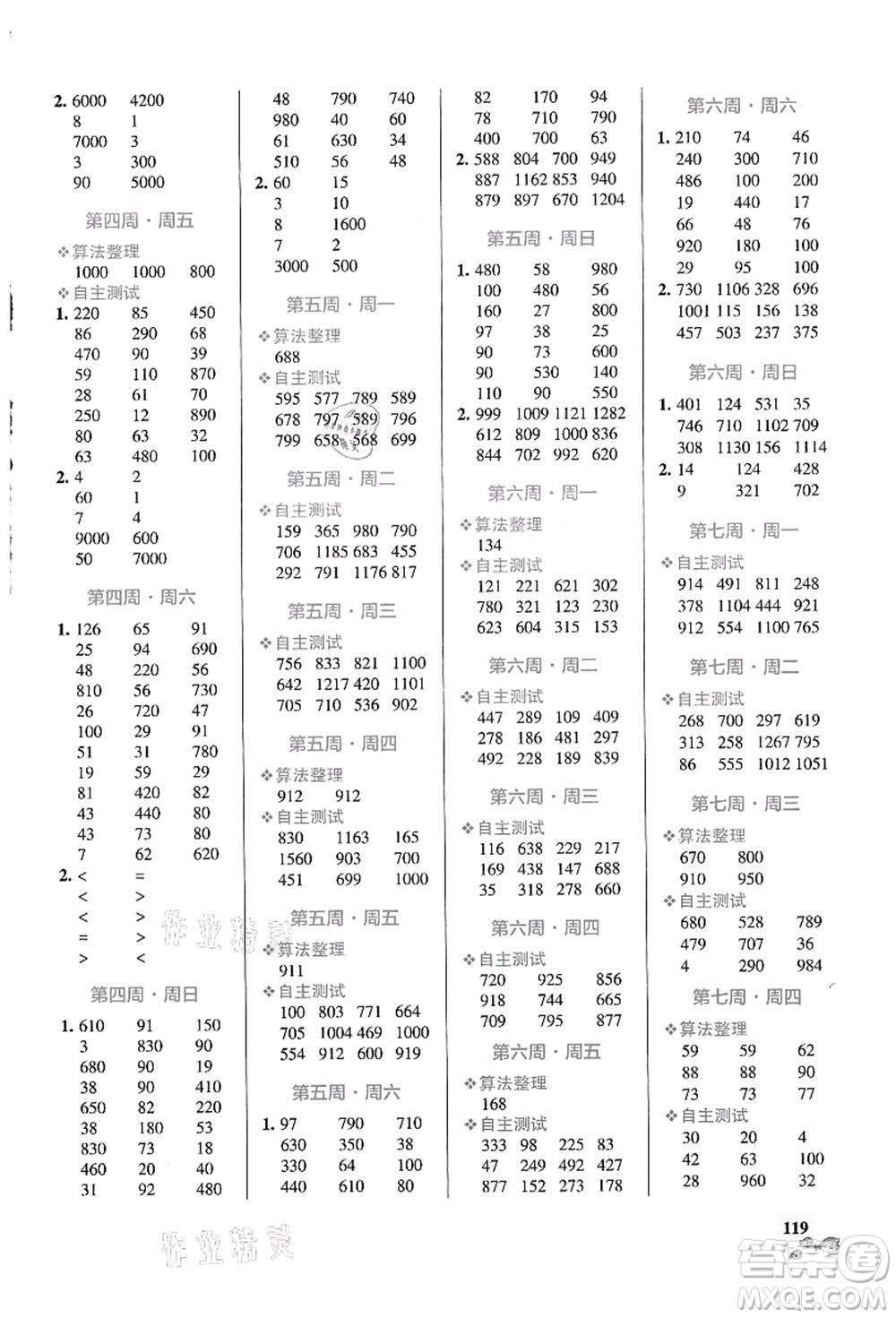 遼寧教育出版社2021小學(xué)學(xué)霸天天計算三年級數(shù)學(xué)上冊RJ人教版答案