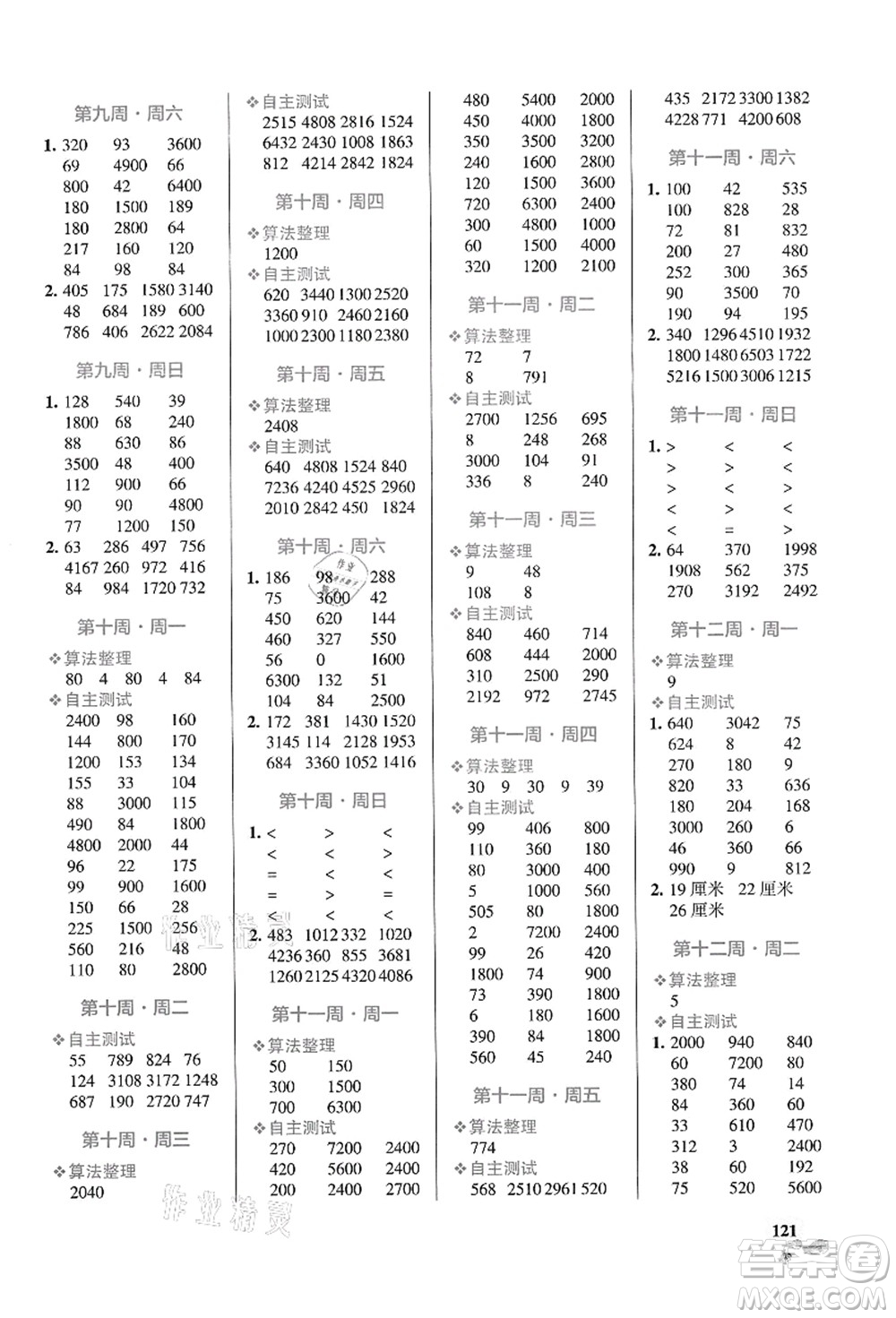 遼寧教育出版社2021小學(xué)學(xué)霸天天計算三年級數(shù)學(xué)上冊RJ人教版答案