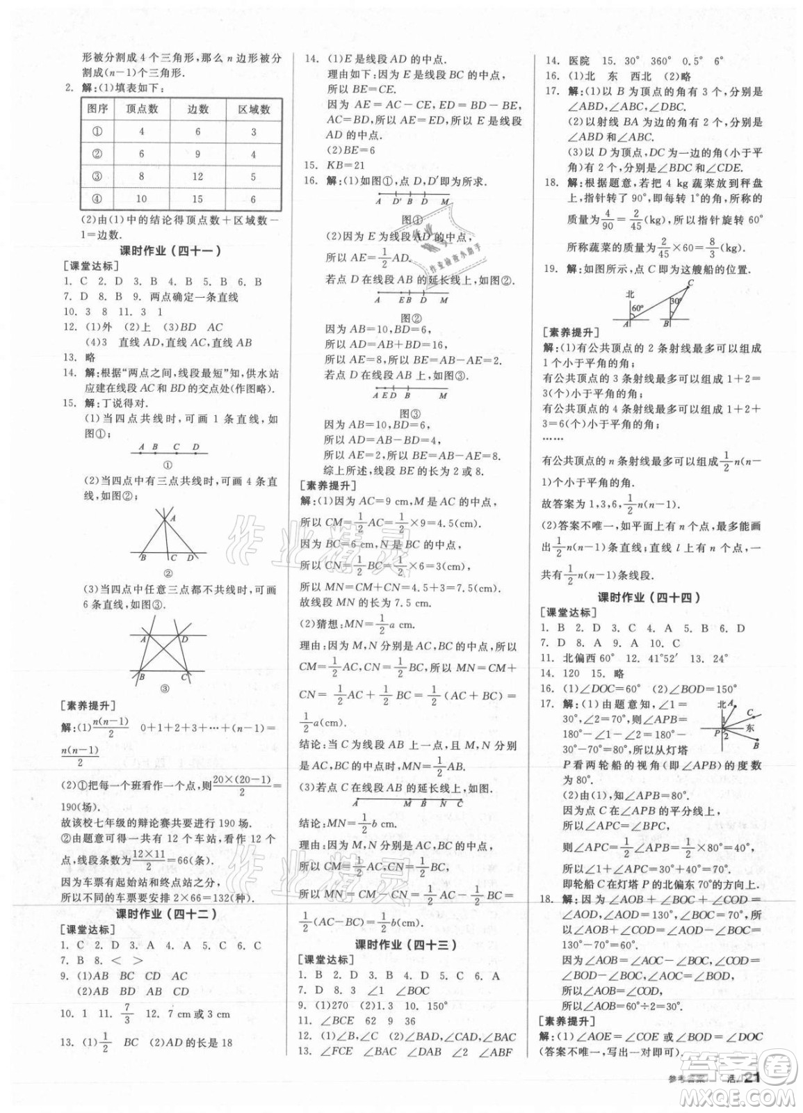 陽光出版社2021全品學練考數(shù)學七年級上冊HS華師大版答案