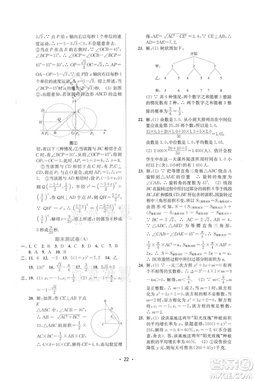 江蘇鳳凰美術(shù)出版社2021創(chuàng)新課時作業(yè)本九年級上冊數(shù)學(xué)蘇州專版參考答案