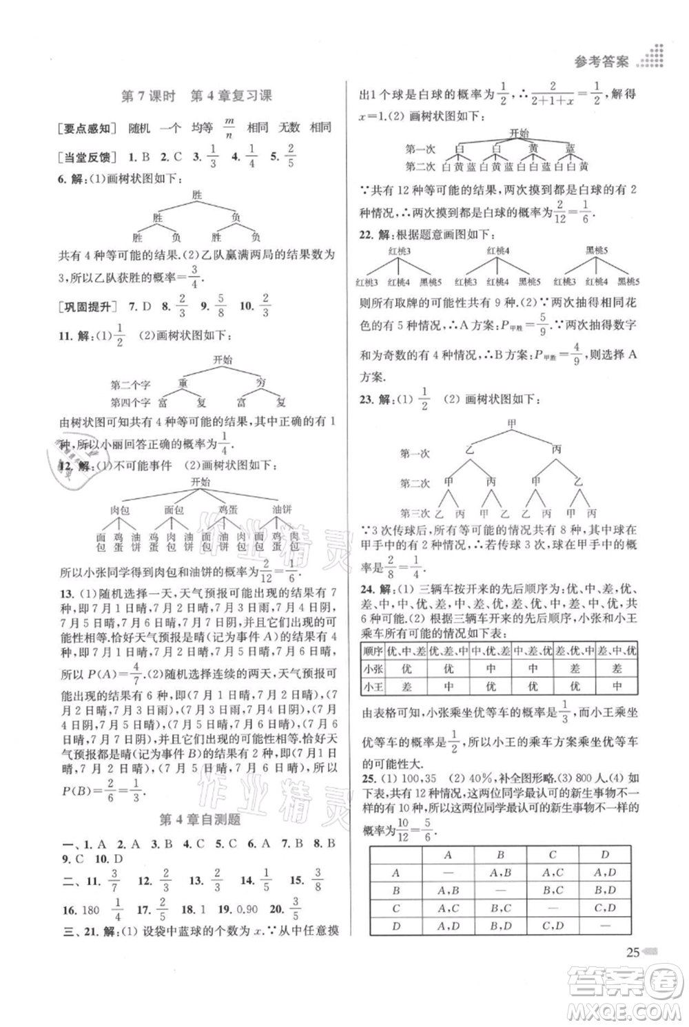 江蘇鳳凰美術出版社2021創(chuàng)新課時作業(yè)本九年級上冊數(shù)學江蘇版參考答案