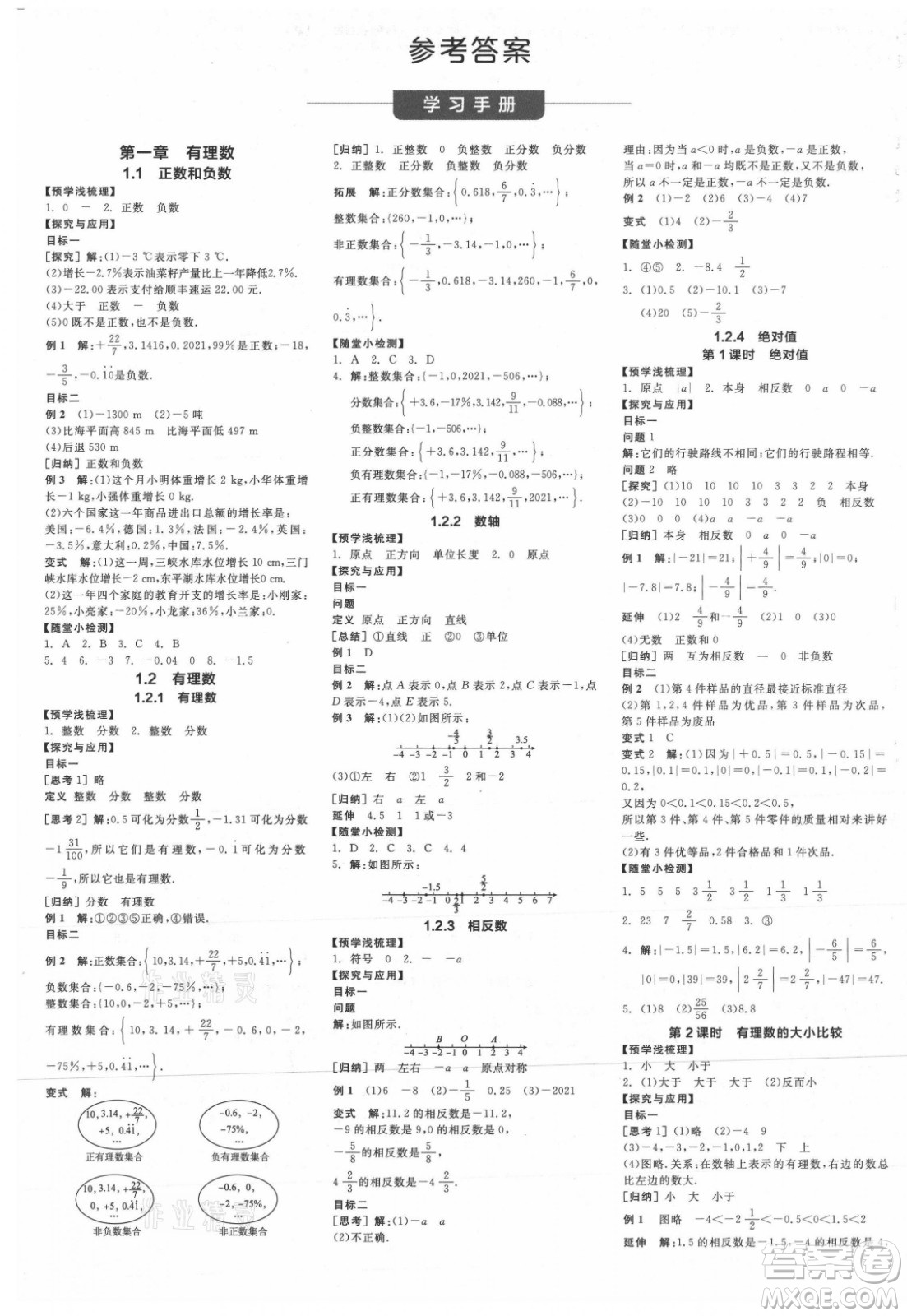 陽光出版社2021全品學(xué)練考數(shù)學(xué)七年級上冊RJ人教版江西專版答案