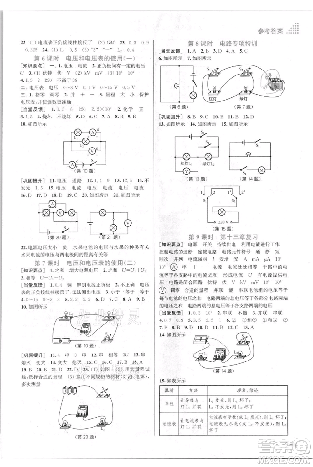 江蘇鳳凰美術(shù)出版社2021創(chuàng)新課時(shí)作業(yè)本九年級上冊物理江蘇版參考答案