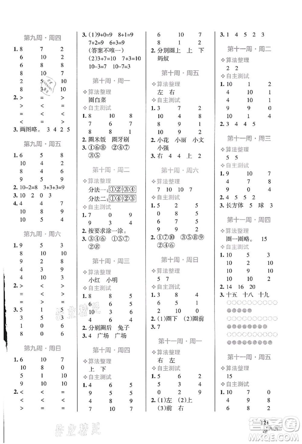 遼寧教育出版社2021小學(xué)學(xué)霸天天計(jì)算一年級(jí)數(shù)學(xué)上冊(cè)BS北師版答案