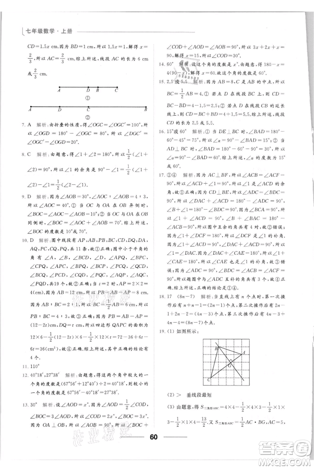 云南美術(shù)出版社2021秋季亮點給力提優(yōu)課時作業(yè)本七年級上冊數(shù)學(xué)通用版參考答案