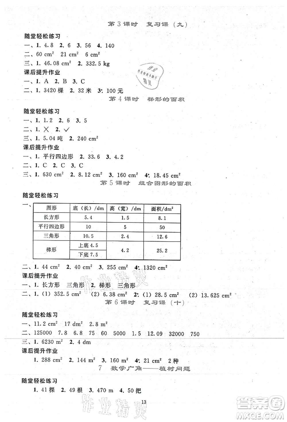 人民教育出版社2021同步輕松練習(xí)五年級數(shù)學(xué)上冊人教版答案