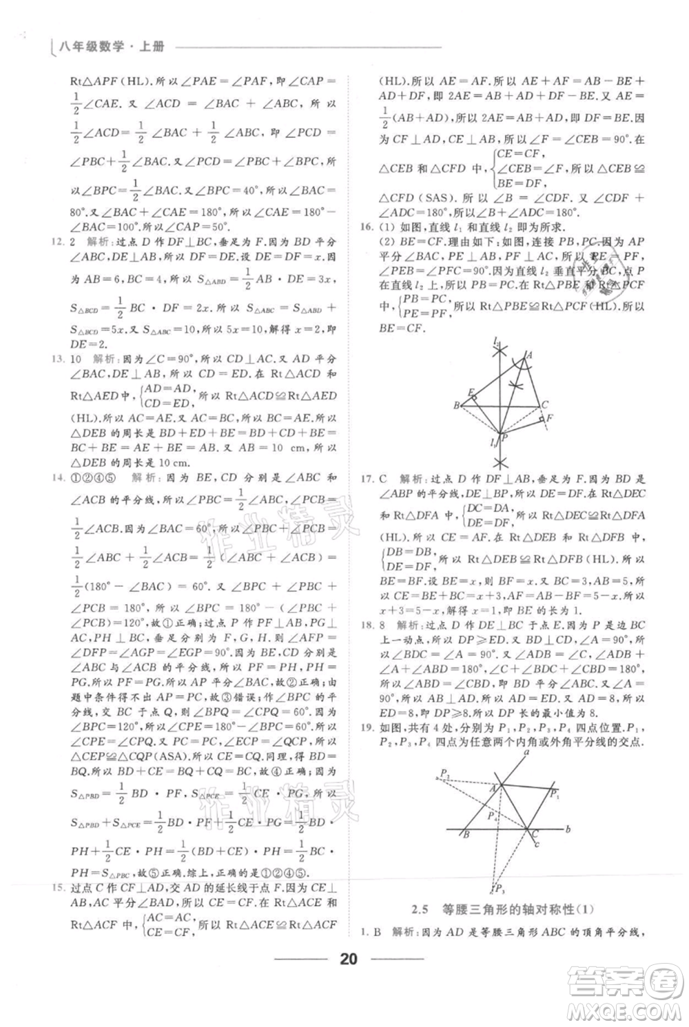 云南美術(shù)出版社2021秋季亮點給力提優(yōu)課時作業(yè)本八年級上冊數(shù)學(xué)通用版參考答案