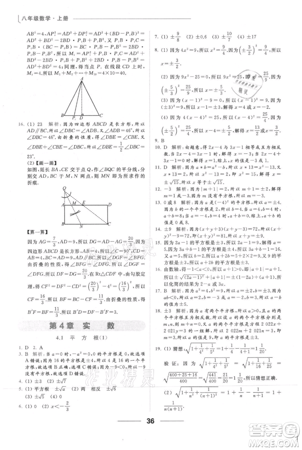 云南美術(shù)出版社2021秋季亮點給力提優(yōu)課時作業(yè)本八年級上冊數(shù)學(xué)通用版參考答案