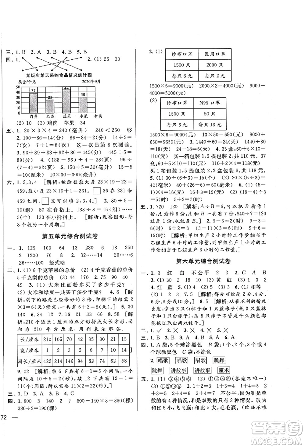 云南美術(shù)出版社2021同步跟蹤全程檢測(cè)及各地期末試卷精選四年級(jí)數(shù)學(xué)上冊(cè)蘇教版答案