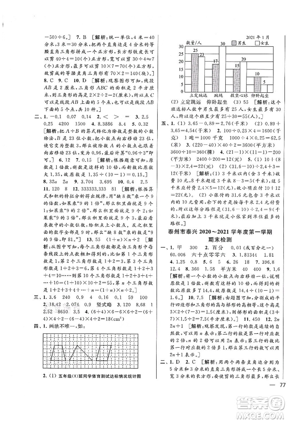 云南美術(shù)出版社2021同步跟蹤全程檢測(cè)及各地期末試卷精選五年級(jí)數(shù)學(xué)上冊(cè)蘇教版答案