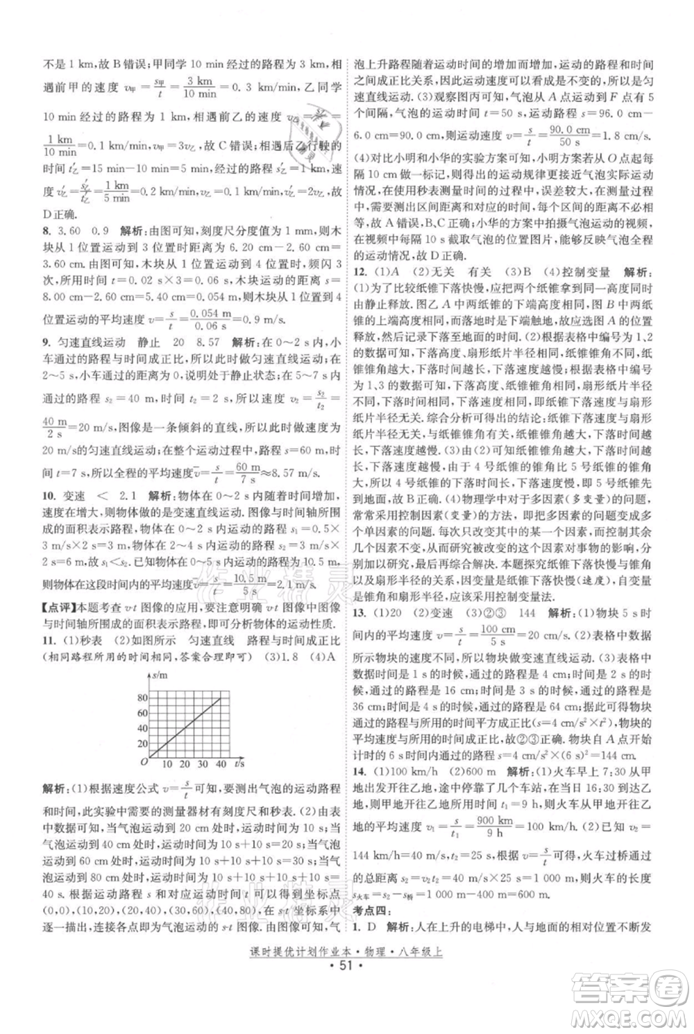 江蘇人民出版社2021課時提優(yōu)計劃作業(yè)本八年級上冊物理蘇科版參考答案