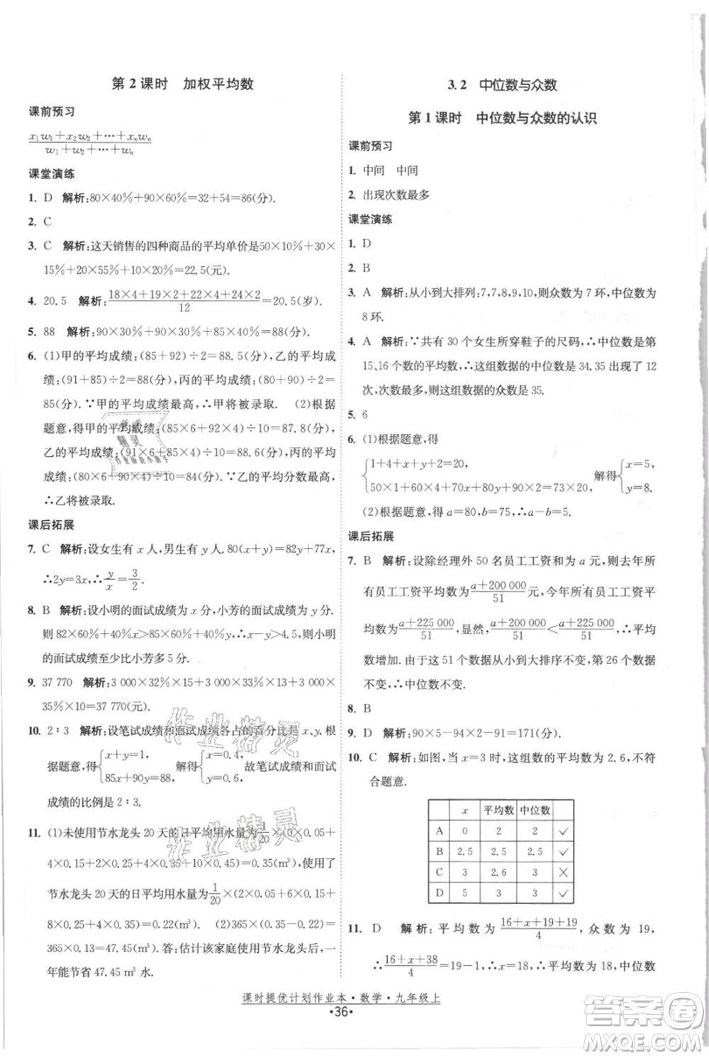 江蘇人民出版社2021課時(shí)提優(yōu)計(jì)劃作業(yè)本九年級(jí)上冊(cè)數(shù)學(xué)蘇科版參考答案