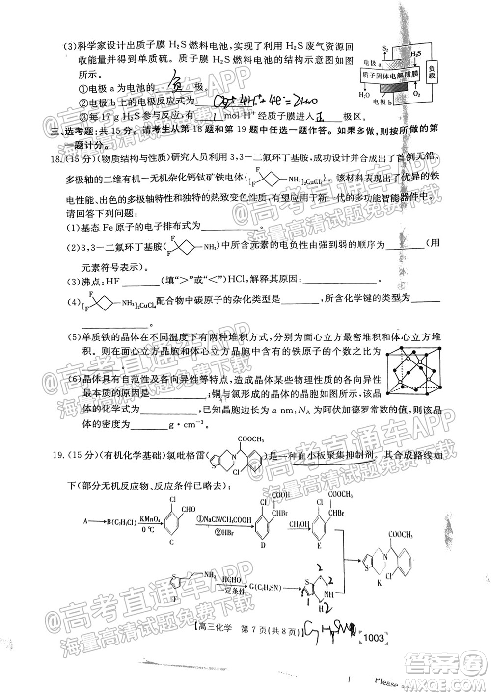 2022屆金太陽百萬聯(lián)考1003高三化學(xué)試題及答案