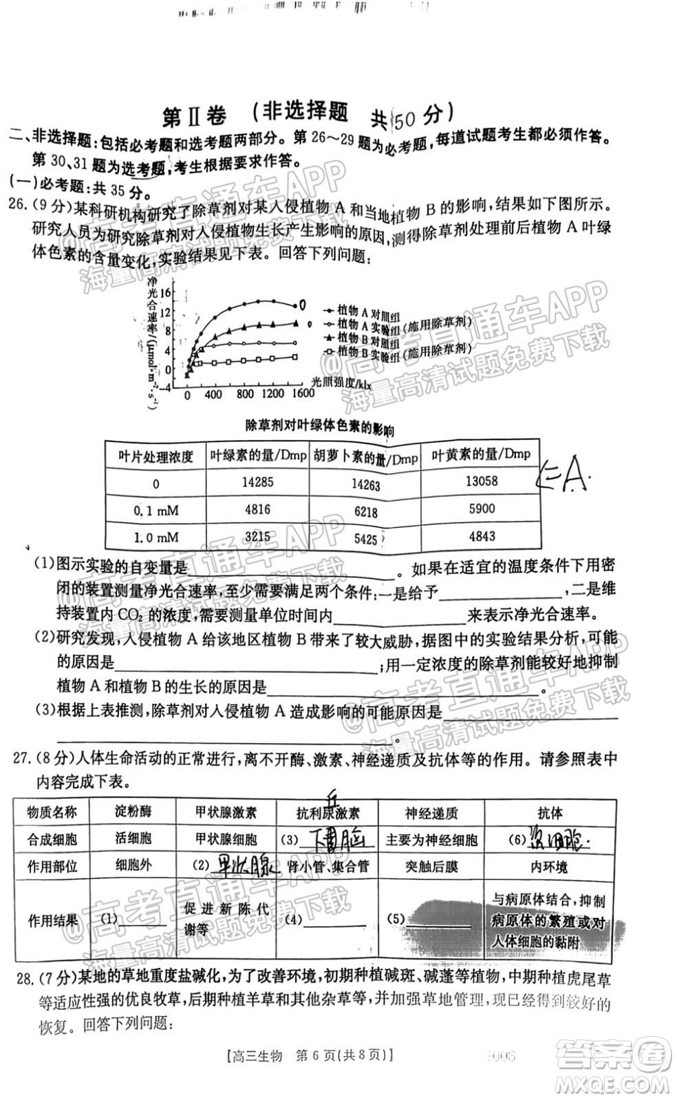 2022屆金太陽百萬聯(lián)考1003高三生物試題及答案