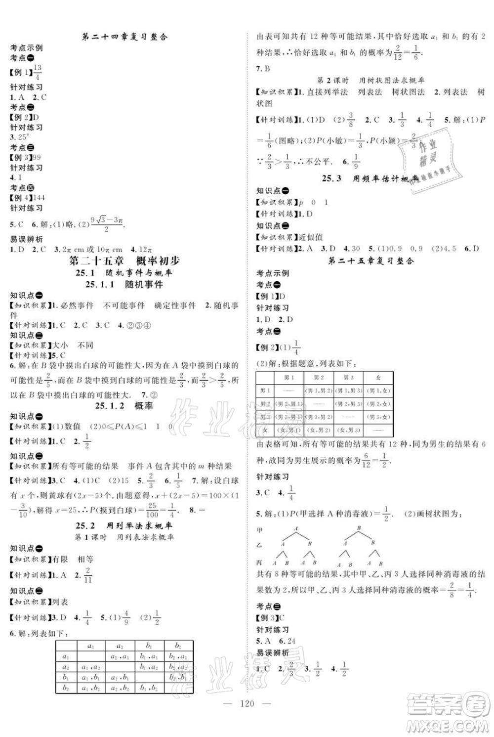 長江少年兒童出版社2021優(yōu)質(zhì)課堂導(dǎo)學(xué)案九年級(jí)上冊(cè)數(shù)學(xué)人教版B課后作業(yè)參考答案