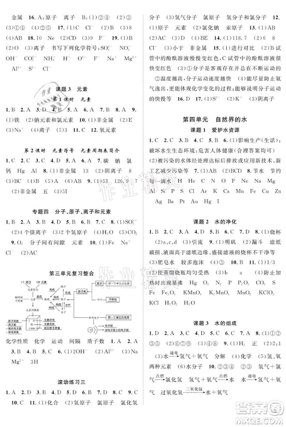 長江少年兒童出版社2021優(yōu)質(zhì)課堂導(dǎo)學(xué)案九年級(jí)上冊化學(xué)人教版B課后作業(yè)參考答案