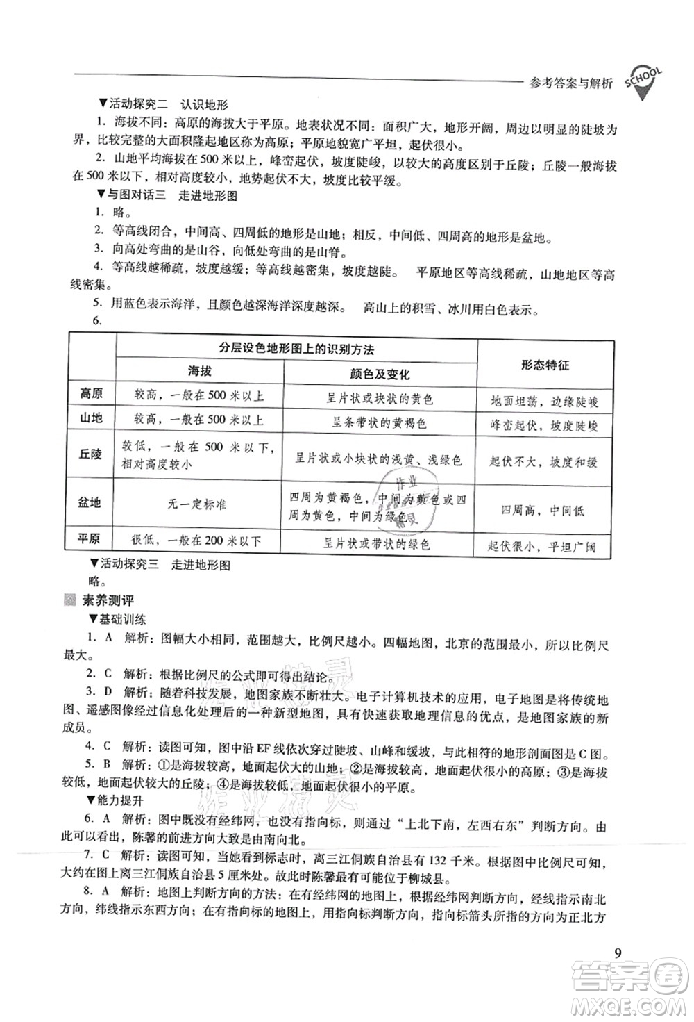 山西教育出版社2021新課程問題解決導(dǎo)學(xué)方案七年級地理上冊晉教版答案