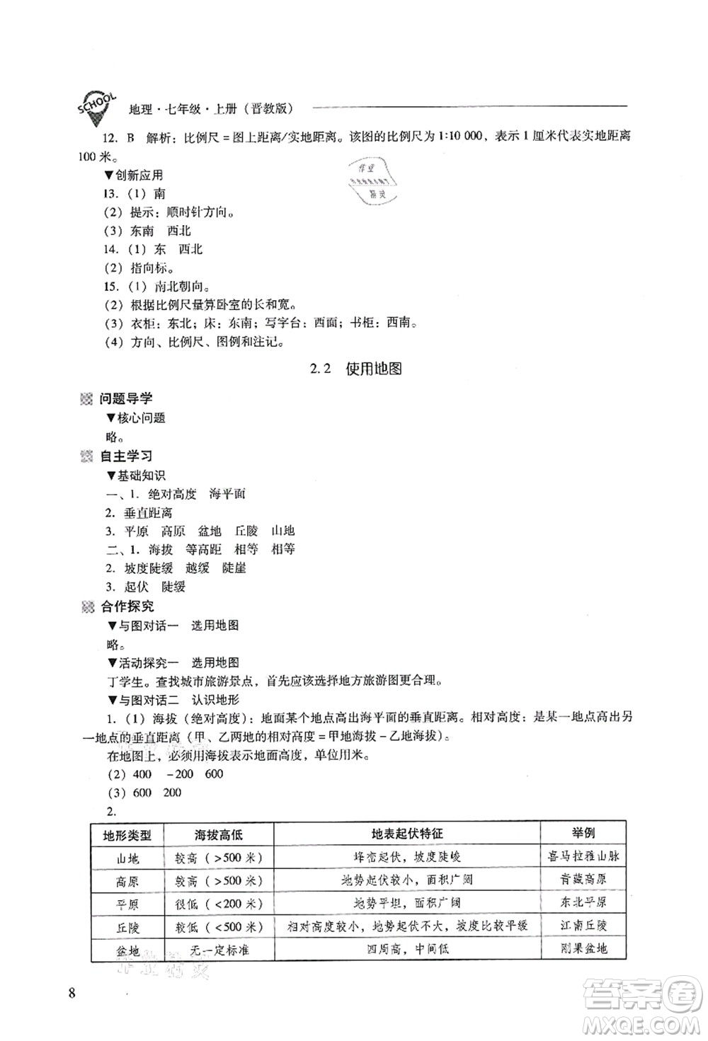 山西教育出版社2021新課程問題解決導(dǎo)學(xué)方案七年級地理上冊晉教版答案