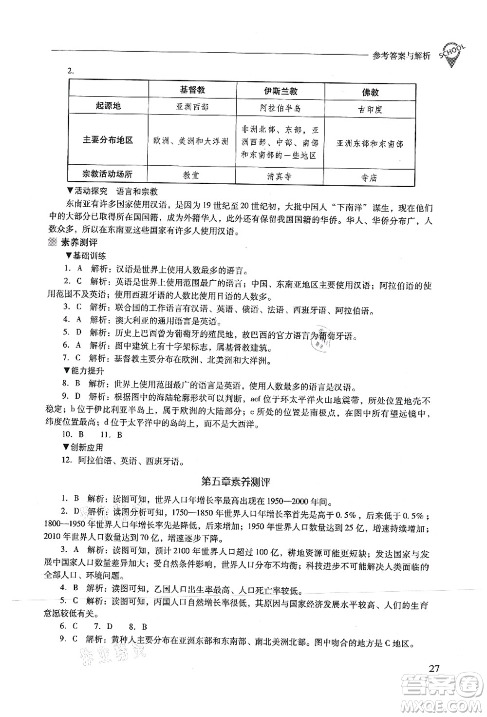 山西教育出版社2021新課程問題解決導(dǎo)學(xué)方案七年級地理上冊晉教版答案