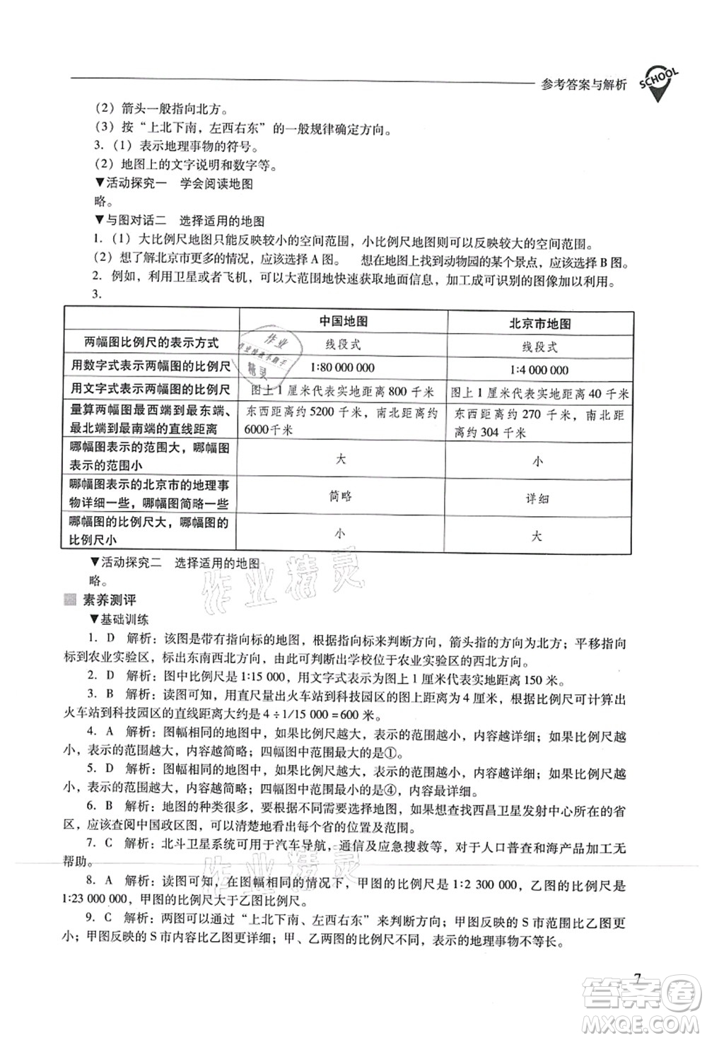 山西教育出版社2021新課程問題解決導(dǎo)學(xué)方案七年級地理上冊人教版答案