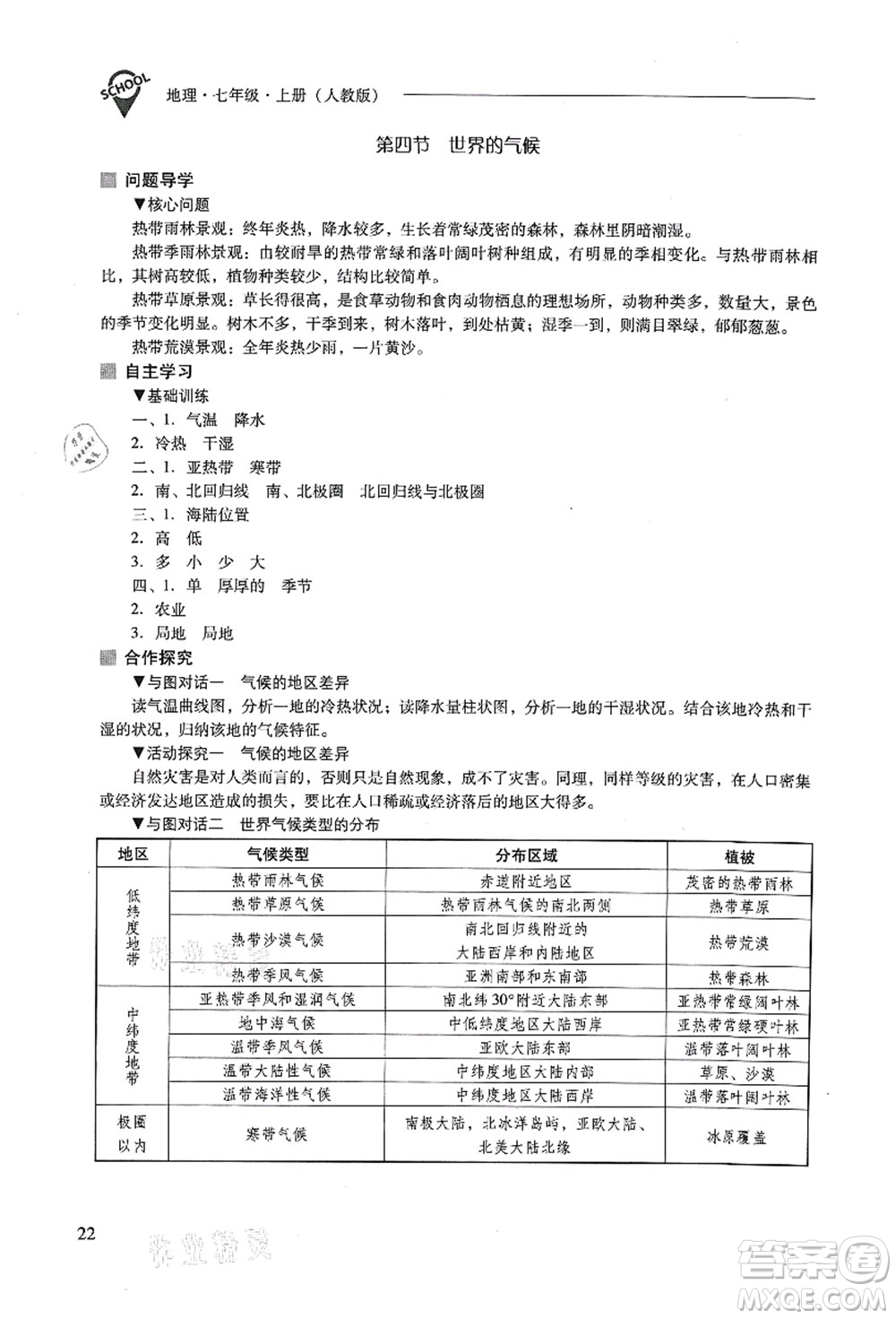 山西教育出版社2021新課程問題解決導(dǎo)學(xué)方案七年級地理上冊人教版答案