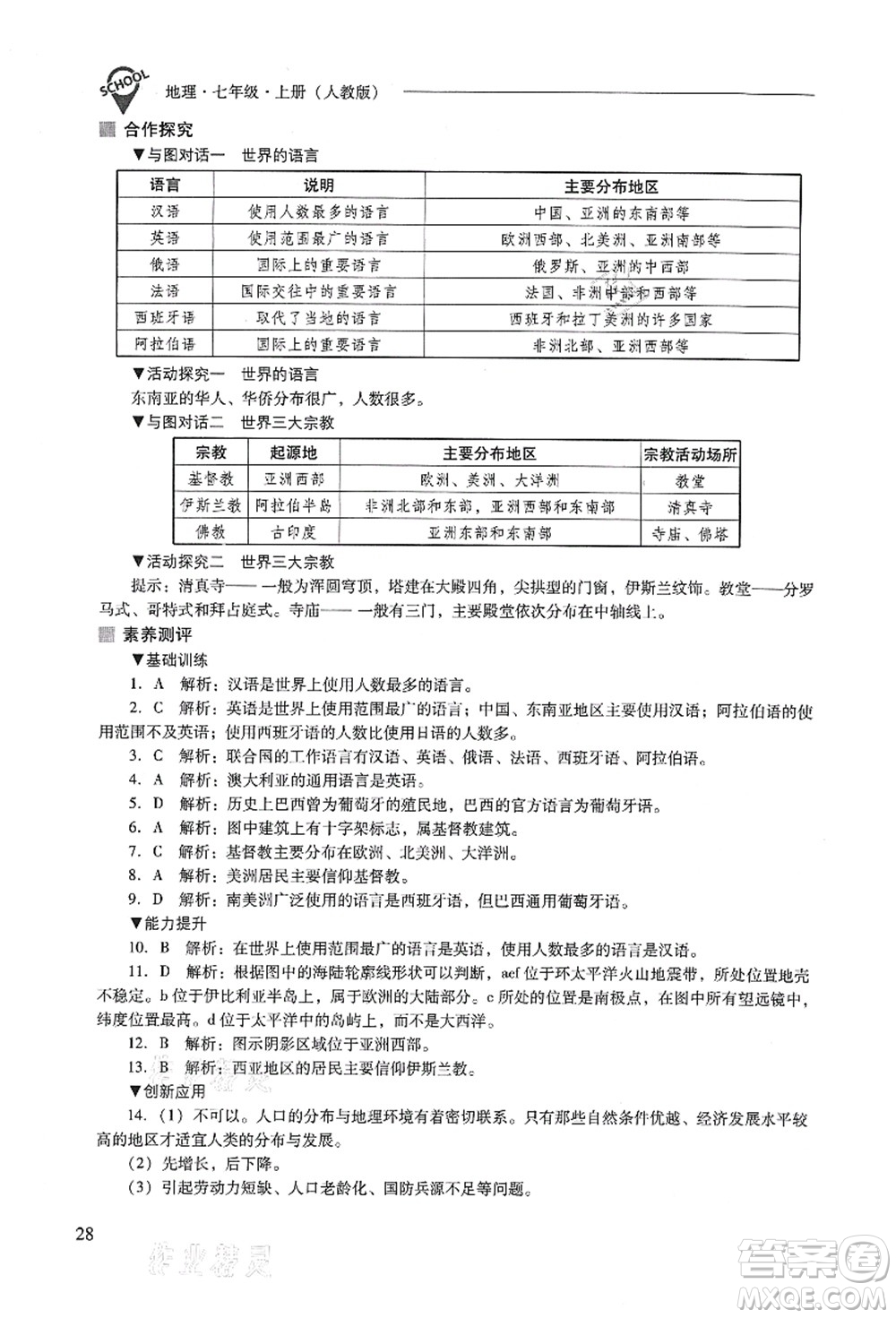 山西教育出版社2021新課程問題解決導(dǎo)學(xué)方案七年級地理上冊人教版答案